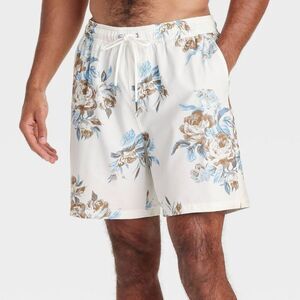 Goodfellow & Co - Men's 7" Swim Trunks with Boxer Brief Liner- Goodf White/Blue
